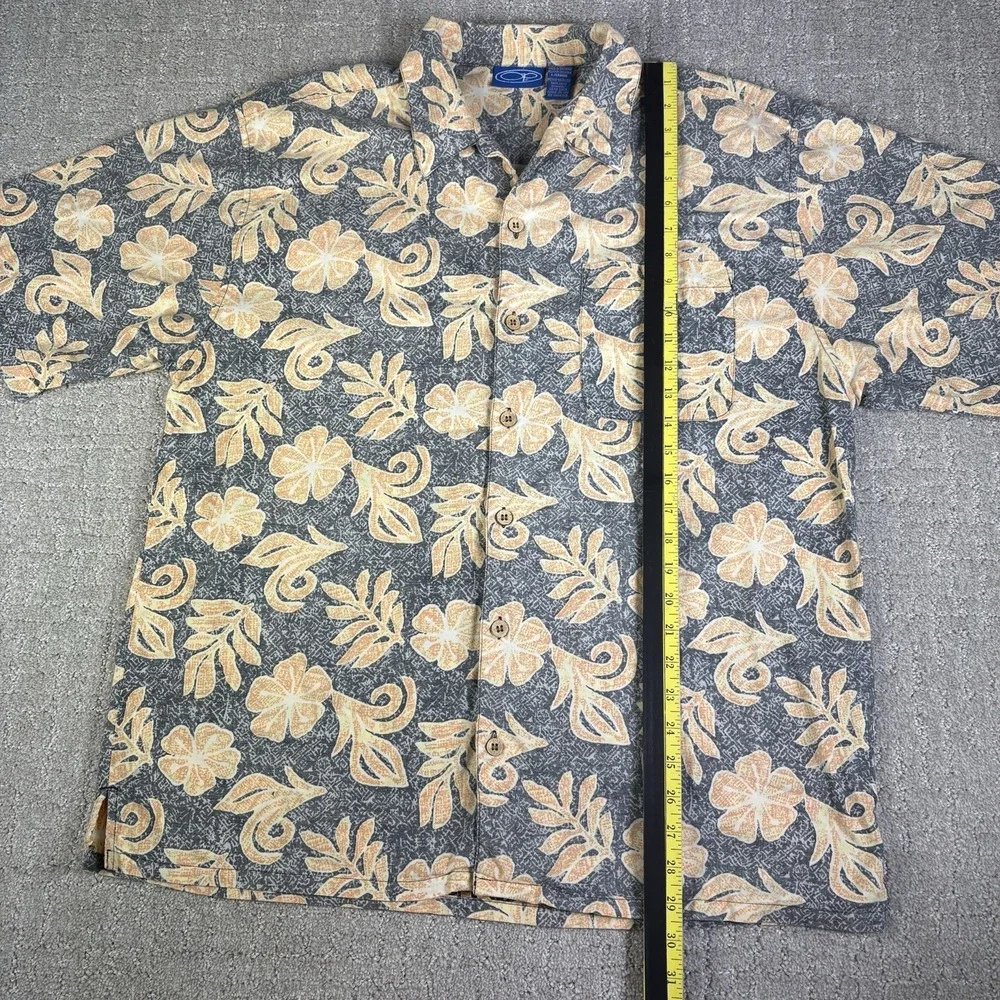 VTG Ocean Pacific Hawaiian Shirt Large Yellow Camp Floral OP Surf Wooden Buttons